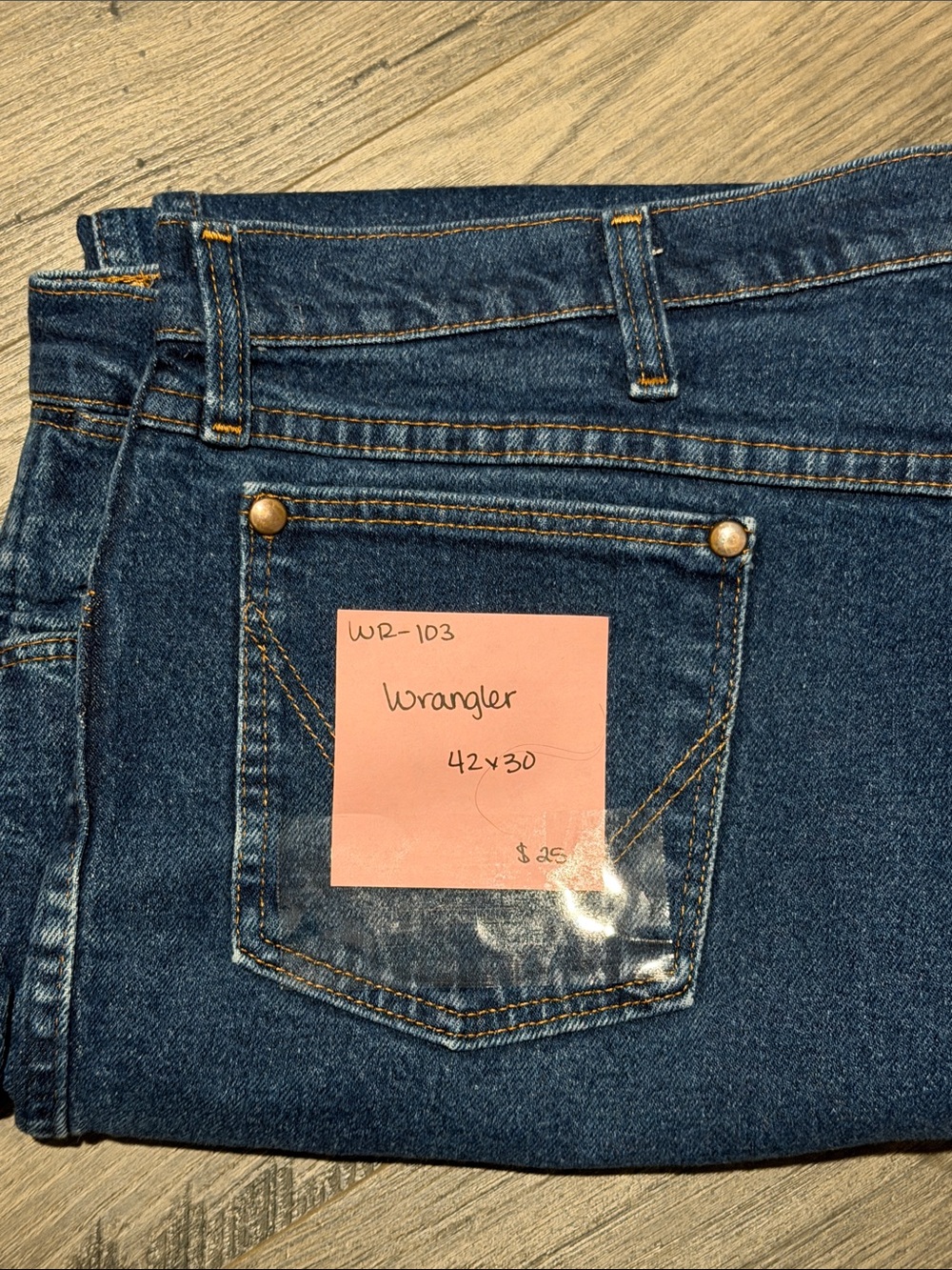 Wrangler Straight Leg Denim Jeans in Dark Blue with Gold Stitching